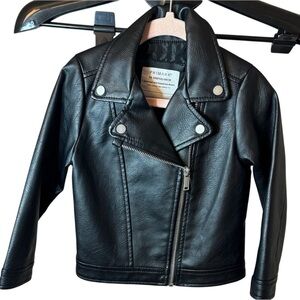 Primark Edgy Chic: Kids' Black Faux Leather Moto Jacket Unisex Size 2-3 years